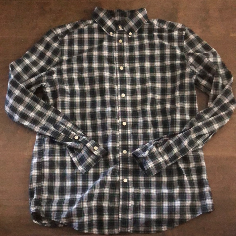 Ralph Lauren boy’s navy green plaid Casual Button Down Shirt XL 16-18 cotton